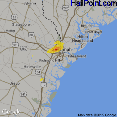 Hail Map for Savannah, GA Region on May 22, 2017