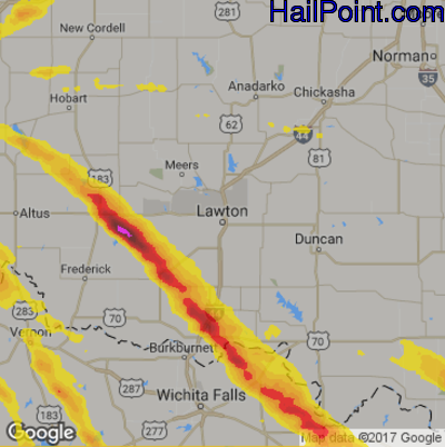 Hail Map for Lawton, OK Region on May 22, 2017