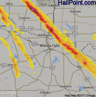 Hail Map for Wichita Falls, TX Region on May 23, 2017