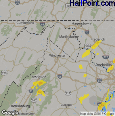 Hail Map for Winchester, VA Region on May 25, 2017