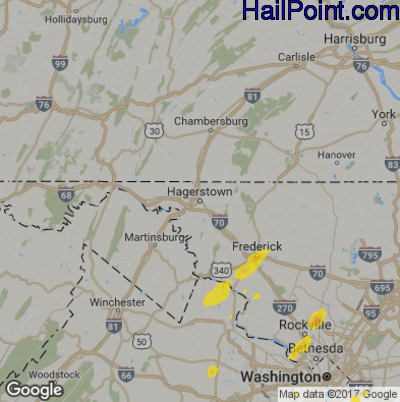 Hail Map for Hagerstown, MD Region on May 25, 2017
