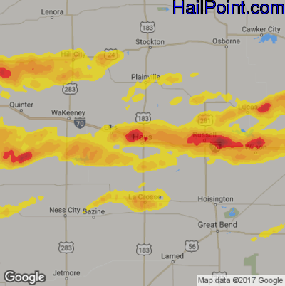 Hail Map for Hays, KS Region on May 26, 2017