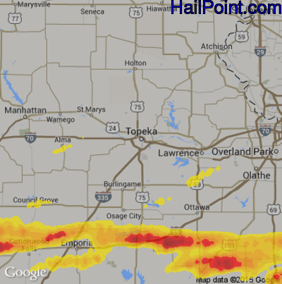 Hail Map for Topeka, KS Region on May 26, 2017