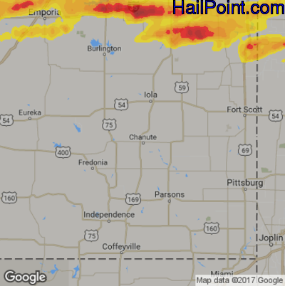 Hail Map for Chanute, KS Region on May 26, 2017 