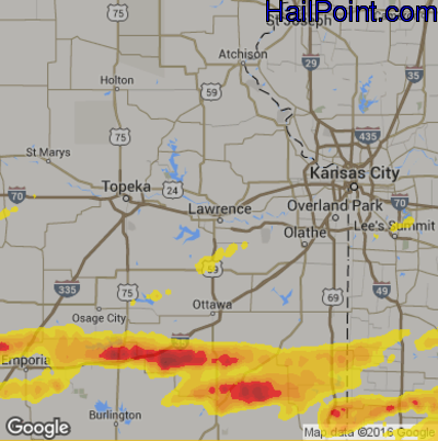 Hail Map for Lawerence, KS Region on May 26, 2017