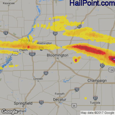 Hail Map for Bloomington, IL Region on May 26, 2017
