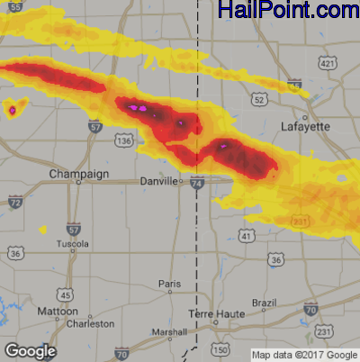 Hail Map for Danville, IL Region on May 26, 2017 