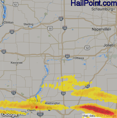Hail Map for Peru, IL Region on May 26, 2017