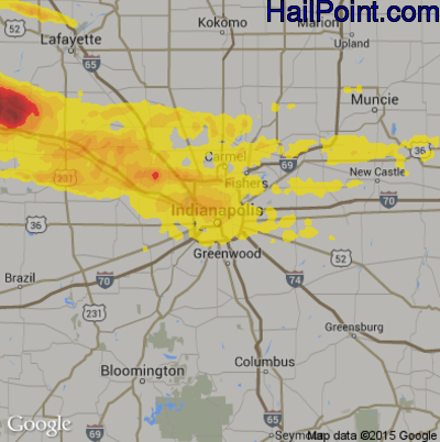 Hail Map for Indianapolis, IN Region on May 26, 2017