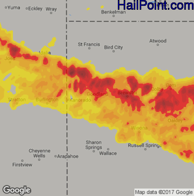 Hail Map for Goodland, KS Region on May 26, 2017