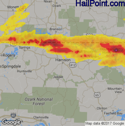 Hail Map for Harrison, AR Region on May 27, 2017