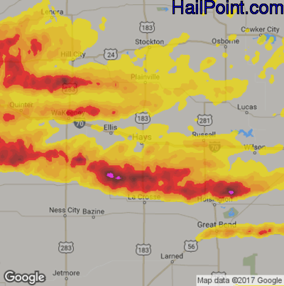 Hail Map for Hays, KS Region on May 27, 2017