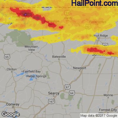 Hail Map for Batestville, AR Region on May 27, 2017