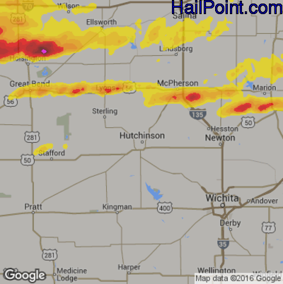 Hail Map for Hutchinson, KS Region on May 27, 2017