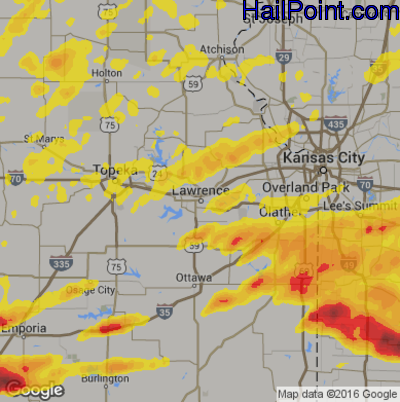 Hail Map for Lawerence, KS Region on May 27, 2017