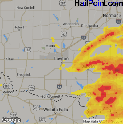 Hail Map for Lawton, OK Region on May 27, 2017