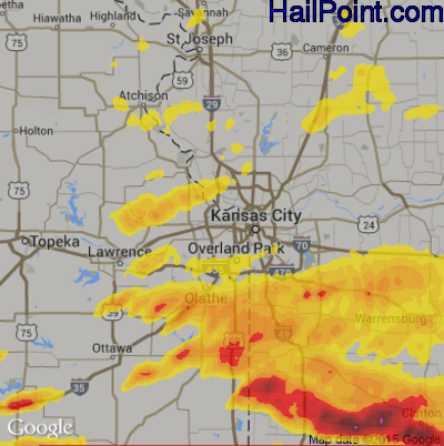 Hail Map for Kansas City, KS Region on May 27, 2017