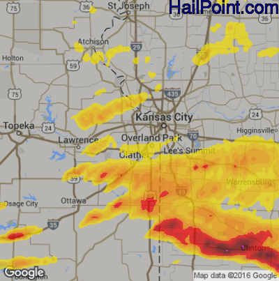 Hail Map for Shawnee, KS Region on May 27, 2017 