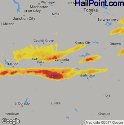 Hail Map for Emporia, KS Region on May 27, 2017