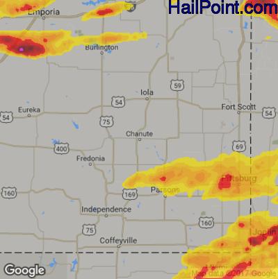 Hail Map for Chanute, KS Region on May 27, 2017