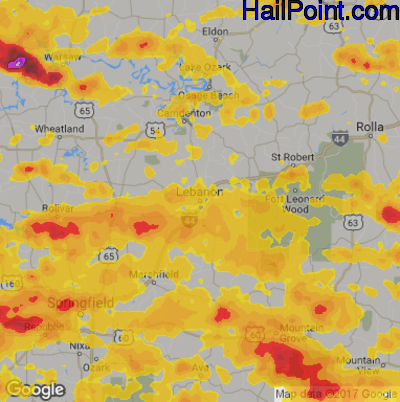 Hail Map for Lebanon, MS Region on May 27, 2017