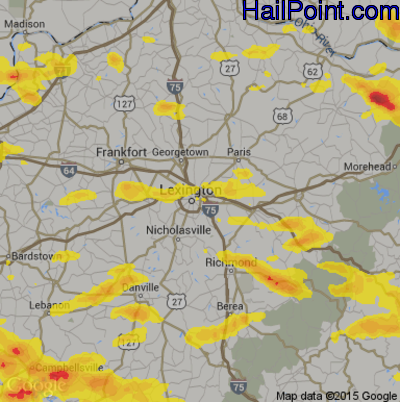 Hail Map for Lexington, KY Region on May 27, 2017