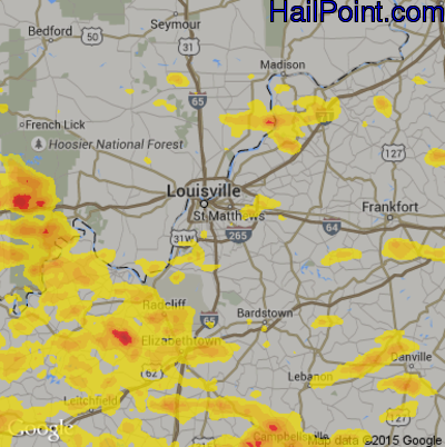 Hail Map for Louisville, KY Region on May 27, 2017