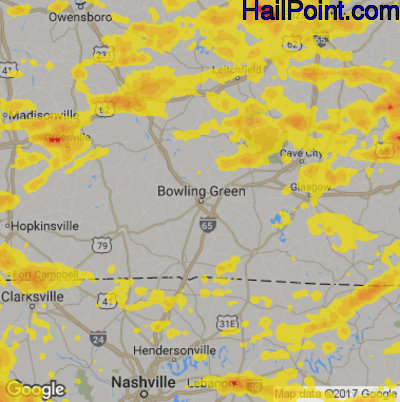 Hail Map for Bowling Green, KY Region on May 27, 2017 