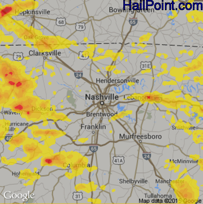 Hail Map for Nashville, TN Region on May 27, 2017