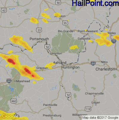 Hail Map for Asheland, KY Region on May 27, 2017