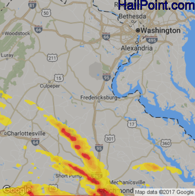 Hail Map for Fredericksburg, VA Region on May 27, 2017