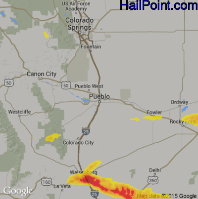 Hail Map for Pueblo, CO Region on May 27, 2017