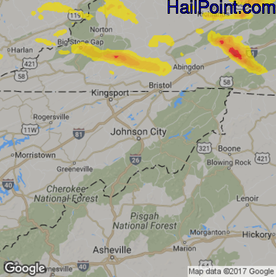 Hail Map for Johnson City, TN Region on May 27, 2017
