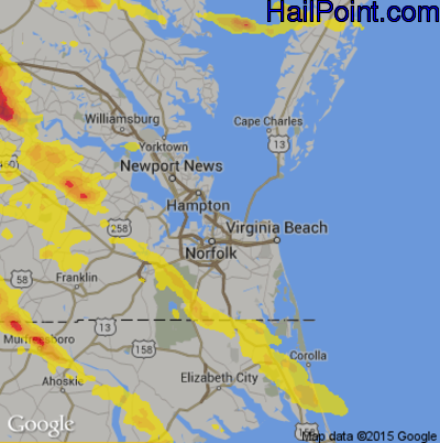Hail Map for Norfolk, VA Region on May 27, 2017