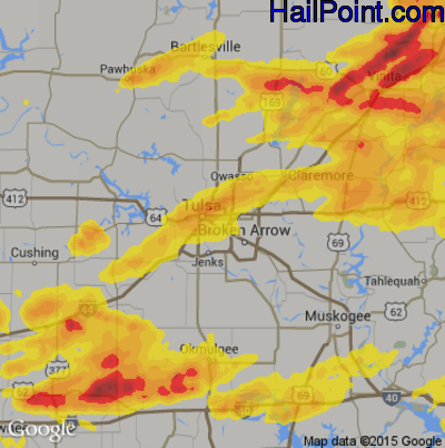 Hail Map for Tulsa, OK Region on May 27, 2017