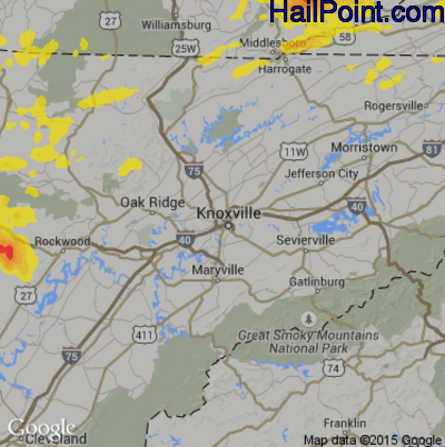 Hail Map for Knoxville, TN Region on May 27, 2017