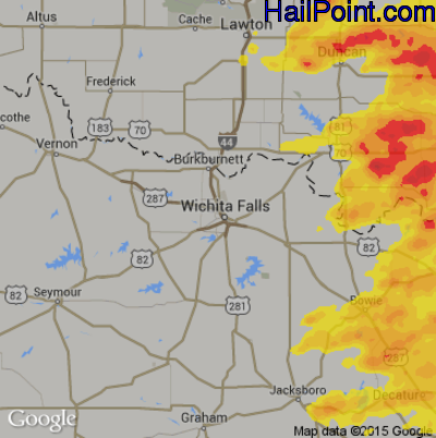 Hail Map for Wichita Falls, TX Region on May 28, 2017