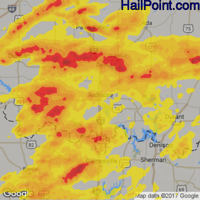 Hail Map for Ardmore, OK Region on May 28, 2017