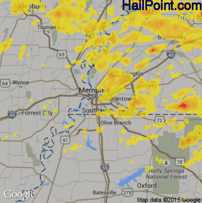 Hail Map for Memphis, TN Region on May 28, 2017