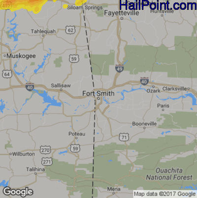 Hail Map for Forth Smith, AR Region on May 28, 2017 