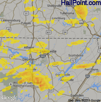 Hail Map for Huntsville, AL Region on May 28, 2017