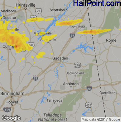 Hail Map for Gadsen, AL Region on May 28, 2017
