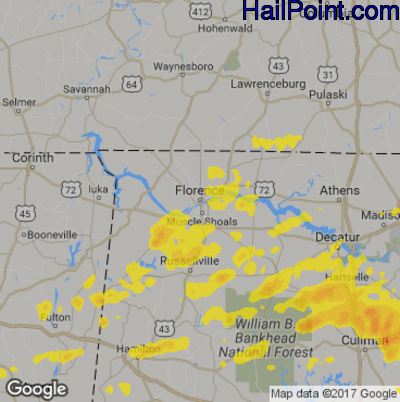 Hail Map for Florence, AL Region on May 28, 2017 