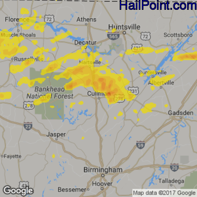 Hail Map for Cullman, AL Region on May 28, 2017