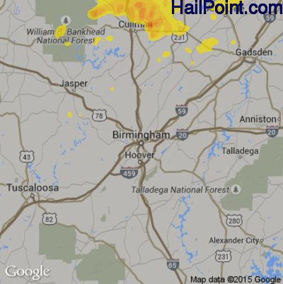Hail Map for Birmingham, AL Region on May 28, 2017