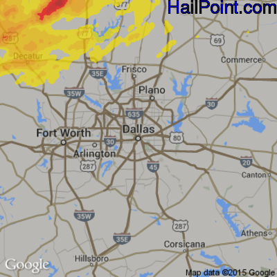 Hail Map for Dallas, TX Region on May 28, 2017
