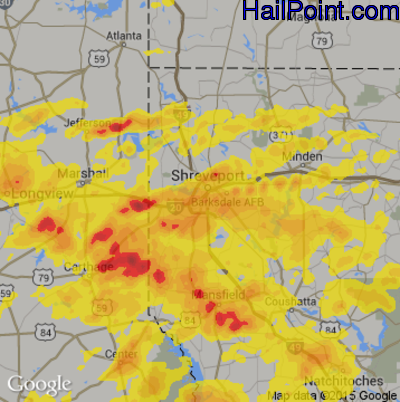 Hail Map for Shreveport, LA Region on May 28, 2017 
