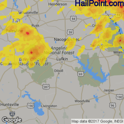 Hail Map for Lufkin, TX Region on May 28, 2017