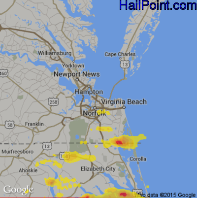 Hail Map for Norfolk, VA Region on May 28, 2017