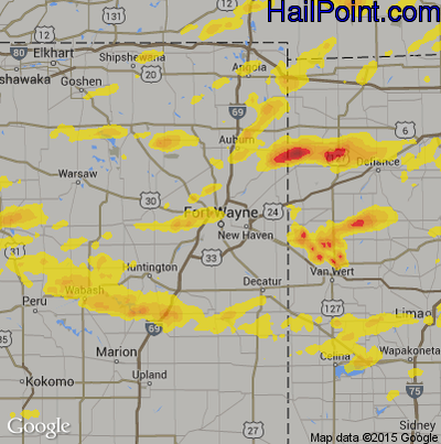 Hail Map for Fort Wayne, IN Region on May 28, 2017